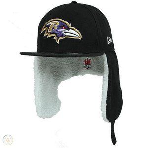 Nwt RARE New Era Baltimore Ravens Dog Ear Sherpa Ear Flap Winter Hat 59Fifty cap